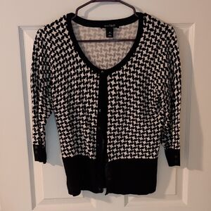 White House Black Market Black and White Patterned Cardigan